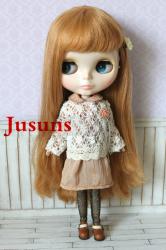 Blythe doll Clothes  White jacquard knitting coat+Meat pink chiffon dress